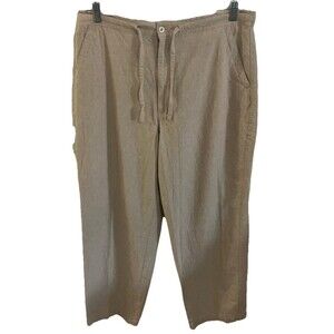 Centro Pants L 36 -38 Tan Beige Linen Cotton Minimalist Drawstring Beachy